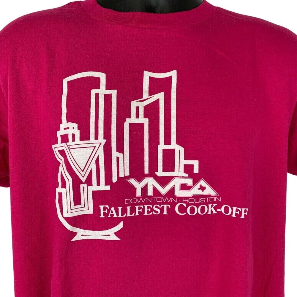 Vintage 80s Houston YMCA Cook Off T Shirt Texas Made In USA Tee Pink L Large